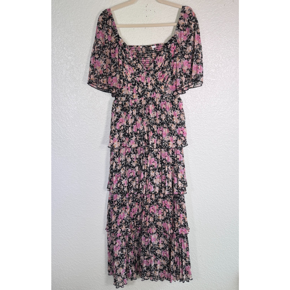 ASTR The Label Dress Women Small Floral Maxi Tiered Pleated Layer Summer Wedding